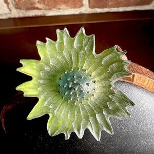 Alexis Bittar Hand Carved Green Lucite Flower Brooch Pin